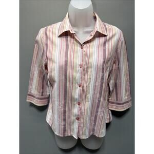 Madison & Max Womens Floral Design Striped LButton Down Blouse Size 4 Petite
